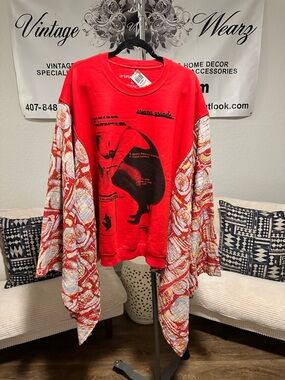 Over 50% OFF!! Ariana Grande NWT Red Graphic Pullover w/ Kantha Sleeves OOAK